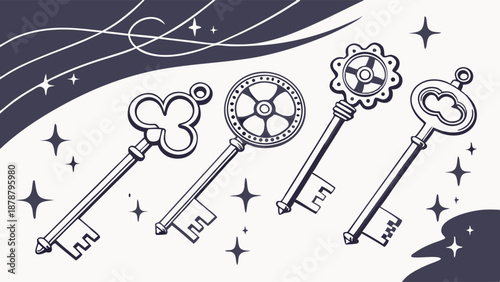Ornate Vintage Keys Unlocking Secrets Success Opportunity Access for Web Design Security Finance Projects