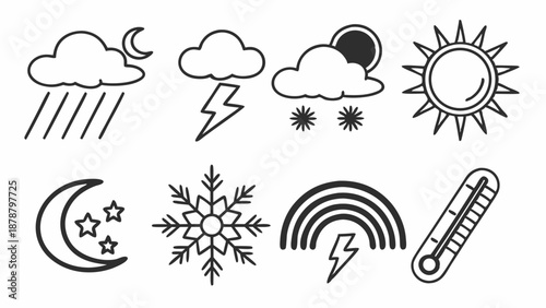 Weather Forecast Icons Set for Meteorology Apps Mobile Design Climate Change Reports Seasonal Updates