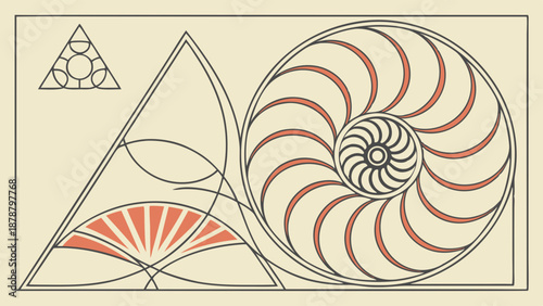 Golden Ratio Spiral Geometry Fibonacci Sequence Nautilus Shell for Design Architecture Education Science Illustration