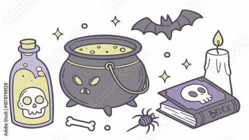 Spooky Halloween Witchcraft Potion Ingredients Set for Holiday Party Invitations Web Design Spooky Fun