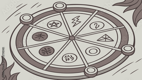 Mystical Magic Ritual Circle Diagram for Occult Gaming Interface Design Summoning Power Activation