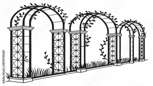 Elegant Black Metal Garden Arbor Trellis Archway Row for Wedding Venue Landscape Design Summer Pathway
