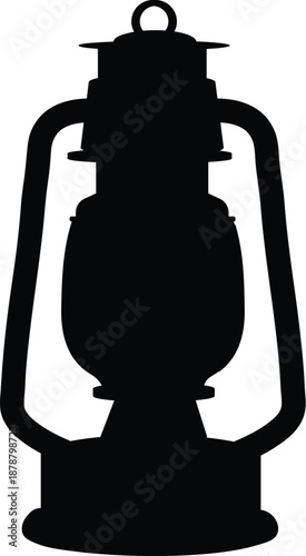ICONS Silhouette of an old kerosene lantern vintage lighting symbol for camping and rustic decor isolated on white background