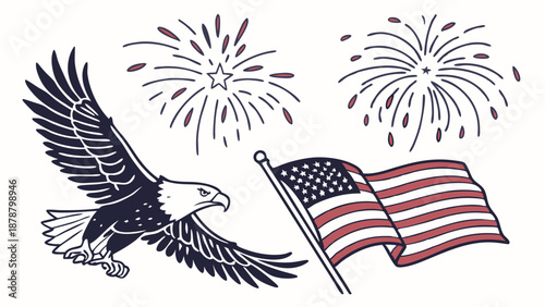 Patriotic American Eagle Flag Fireworks Celebration Design for Holiday Web Banners and Print Graphics