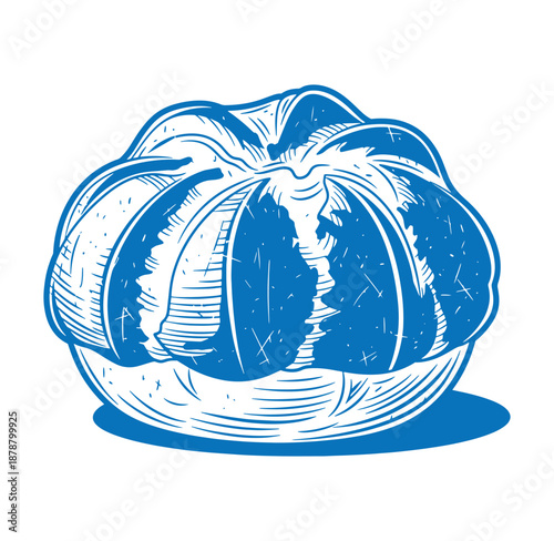 blue pumpkin illustration in vintage style on white background