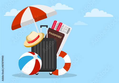 Seaside vacation, seaside. Beach vacation concept, ocean trip. Vector, designer illustration, web banner. Vector.