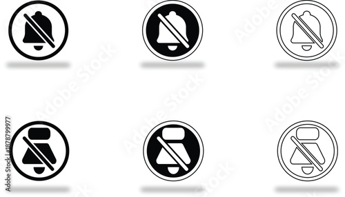 ICONS Set of mute notification icons simple vector symbols for app and web design representing silent mode and alerts isolated on white