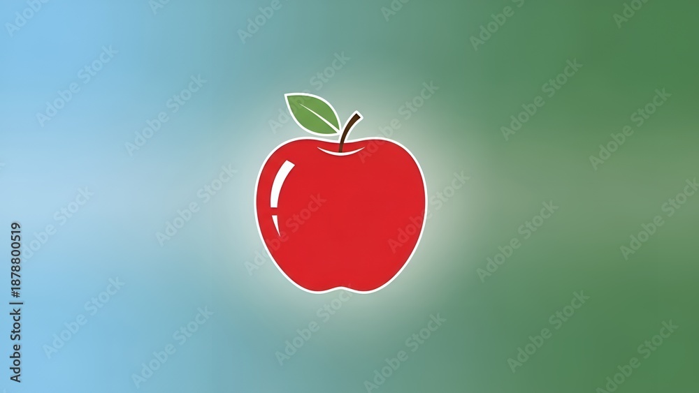 Obraz premium Red Apple with Green Leaf on Colorful Gradient Background