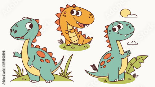 Cute Cartoon Baby Dinosaurs for Children's Book Illustration Nursery Decor Birthday Party Invitation Design