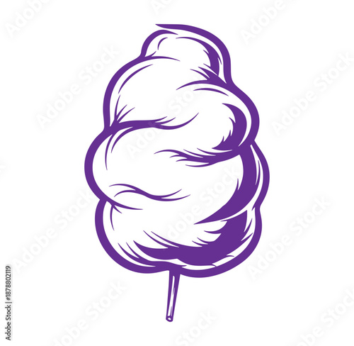 Purple cotton candy on a stick sweet treat