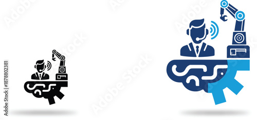 ICONS Customer service robot icon representing automation in call centers and AI support flat vector illustration for technology concepts