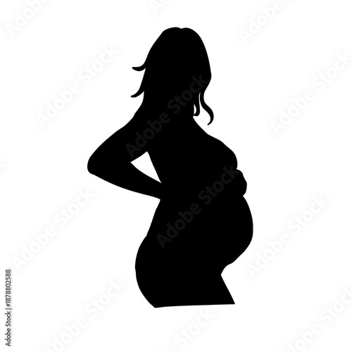 A black silhouette of a pregnant woman with her hand on her lower back.