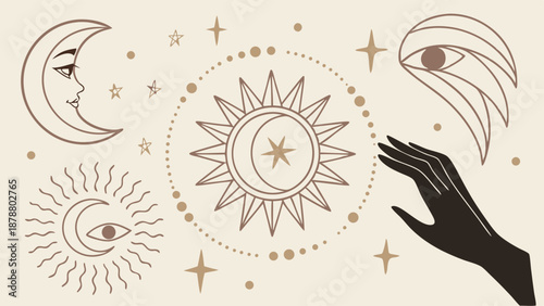 Mystical Celestial Symbols for Tarot Reading Astrology Branding Spiritual Wellness Website Design Occult Art