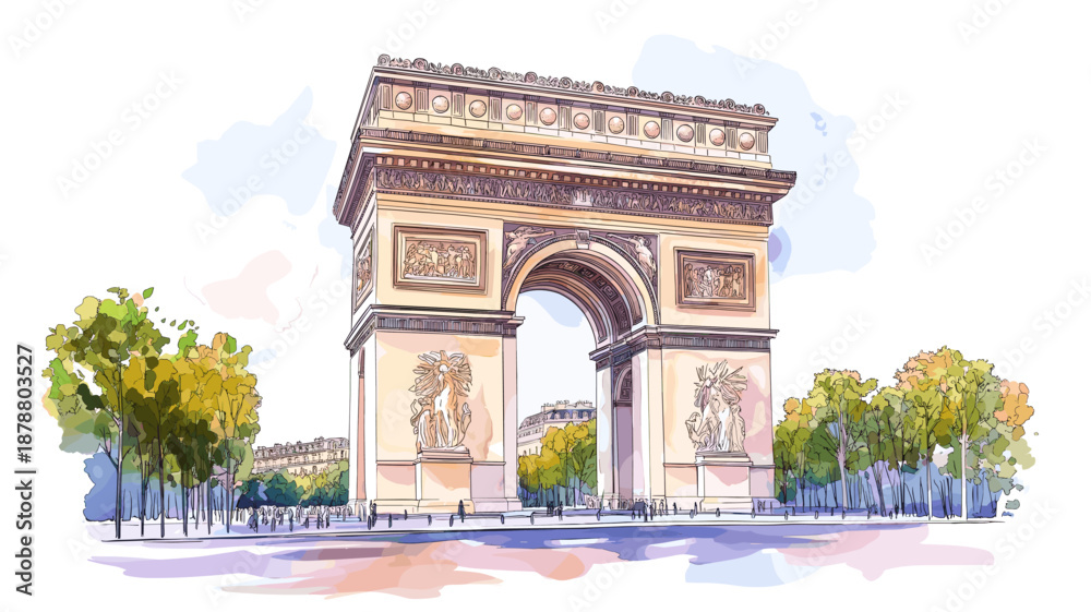 Fototapeta premium Arc de Triomphe. Arc de Triomphe watercolor vector illustration
