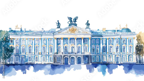Hermitage Museum. Hermitage Museum watercolor vector illustration
