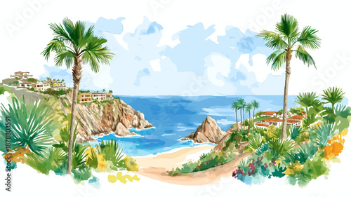 Los Cabos. Los Cabos hand drawn watercolor illustration