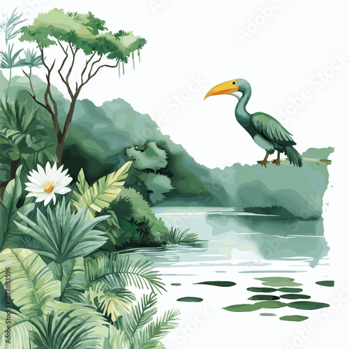 Pantanal Wetlands - Mato Grosso. Pantanal Wetlands - Mato Grosso hand drawn watercolor illustration