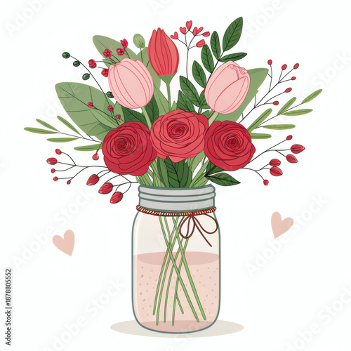 Valentine's Day special bouquet of roses in a vase
