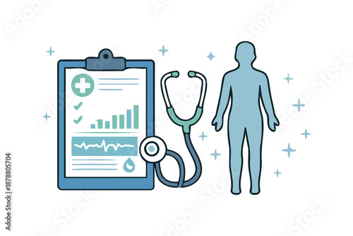 medical health record and stethoscope checkup