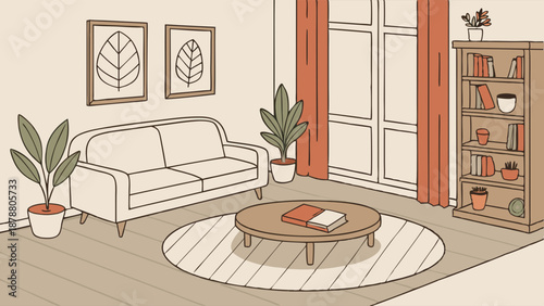 Cozy Living Room Interior Design Scene for Home Decor Website Blog Post or Real Estate Listing Background