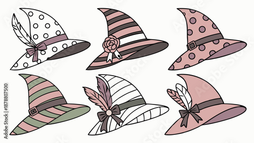 Charming Pink Witch Hats Collection for Halloween Party Invitations Fashion Design Elements