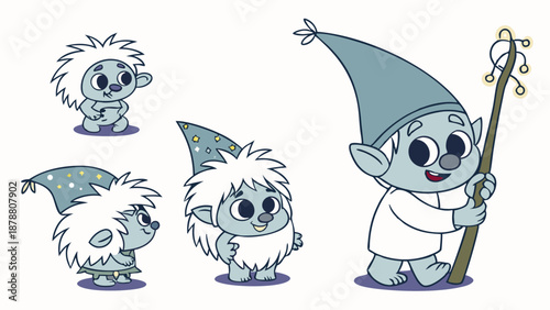 Cute Winter Snow Trolls Gnomes Characters Collection for Holiday Greeting Cards and Children's Book Illustration