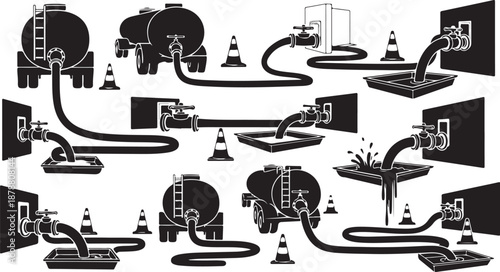 Industrial construction site with machinery and equipment layout plan