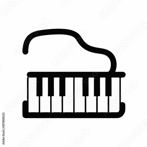 Black and white piano illustration in minimalist style for music lovers