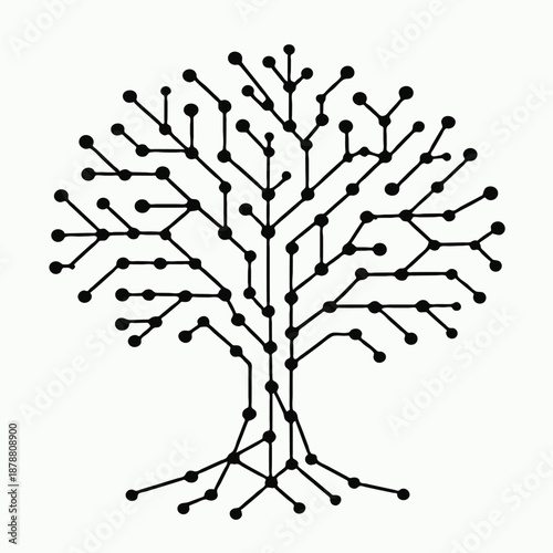 Print  Network Nodes Forming Tree Silhouette – Organic Technology, Growth and Digital Nature Concept Illustration isolated white background