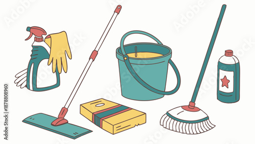 Cleaning Supplies Illustration for Housekeeping Service Advertisement Web Banner Spring Home Maintenance Chores