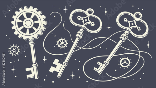 Steampunk Keys Unlocking Secrets Access Mystery Solution for Web Design Game Development Security Projects