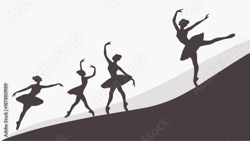 Ballet Dancer Progression Silhouette Climbing Uphill Represents Growth Success Achievement for Fitness or Art Websites