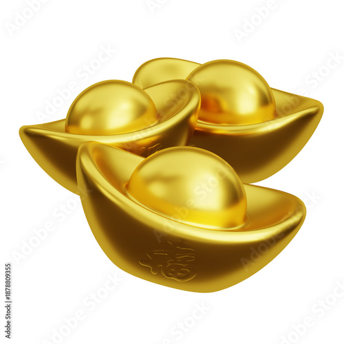 3d illustration Chinese Gold Ingots