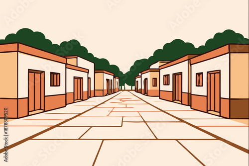 perspective view of a traditional town street illustration