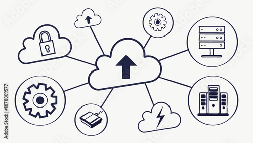Cloud Computing Network Diagram Uploading Data Security Server Infrastructure for IT Web Development Professionals