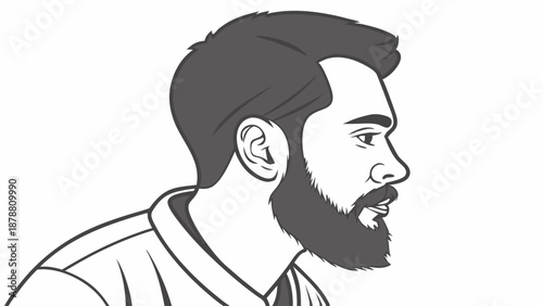 Focused Man Profile Portrait with Full Beard and Modern Haircut for Grooming or Lifestyle Content Design