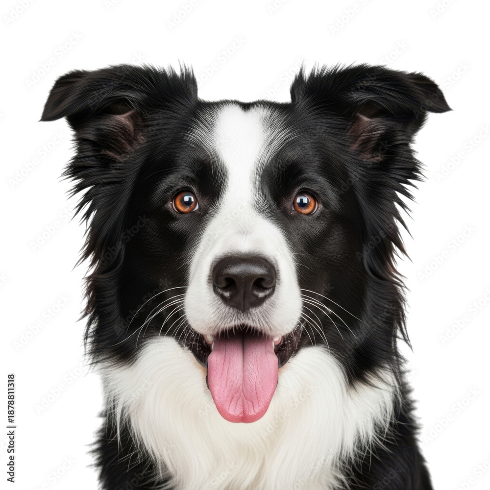 Fototapeta premium Happy border collie face isolated on transparent background