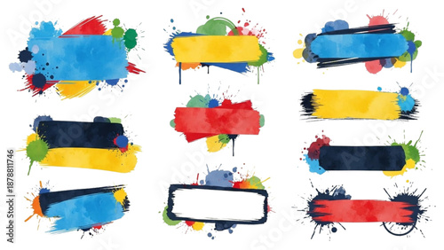 Vibrant Watercolor Brush Strokes and Splashes in Artistic Composition