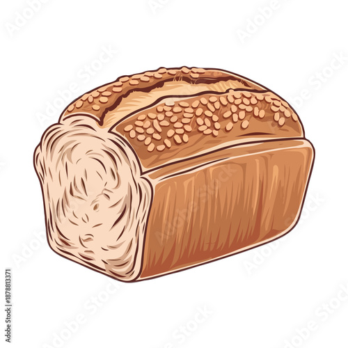 Delicious loaf of whole wheat bread isolated on white background, Vector, illustration