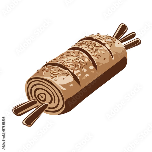 Delicious chocolate swirl pastry isolated on white background, Vector, illustration