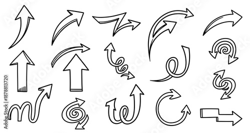 Collection of various hand-drawn arrows in different styles and directions, showcasing creativity and versatility for design projects and visual communication