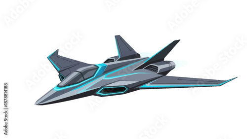 Futuristic fighter jet with blue accents in pixel art