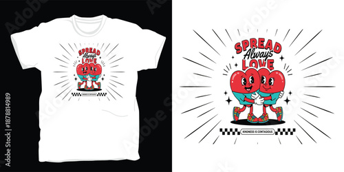 Spread love always smiling hearts illustration for t shirt design
