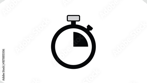Black stopwatch icon showing fifteen minutes time interval symbol on transparent background for measurement and speed concept