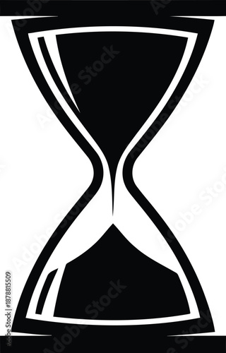 Classic black hourglass silhouette icon representing passage of time and aging process on check pattern background for design