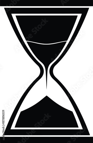 Hourglass icon with sand falling from top chamber to bottom, representing time passing, measurement, and deadlines