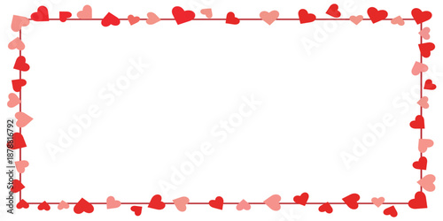 Valentine heart border frame card, red, and pink, sweet, vector, design romantic, love, decorations, paper, for celebration square, white background.