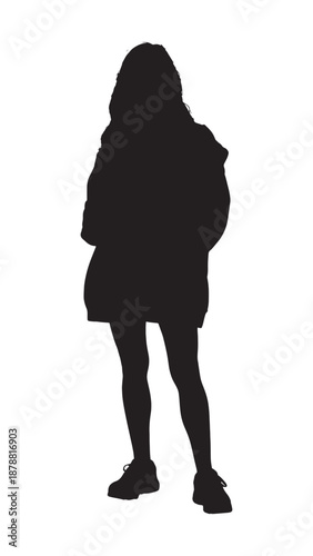 Black Silhouette Of Casual Standing Person With Long Hair