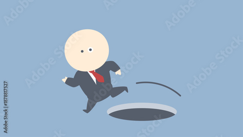 ビジネスイメージイラスト_穴を飛び越えるビジネスマン