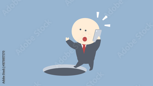 ビジネスイメージイラスト_電話に気を取られて落とし穴に気づかないビジネスマン